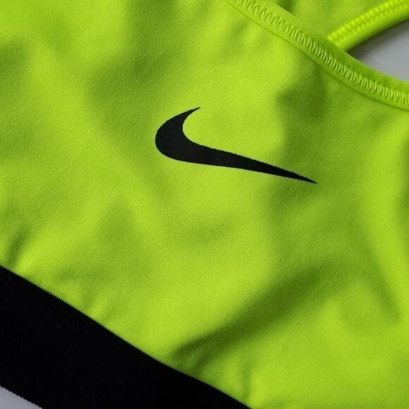 Nike Pro Classic Swoosh Dri-Fit Sports Bra Medium Support Neon Yellow Black XS - Picture 5 of 10